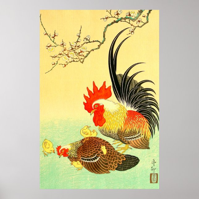 Póster Rooster y Hen Ohara Koson en los años 30 (Frente)