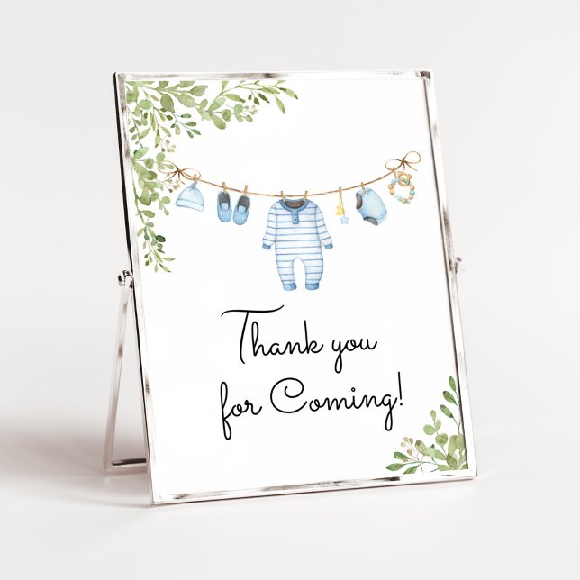 Póster Ropa Azul Bebé Baby Shower Gracias Por Venir (Boho Baby Clothes Baby Shower Thank You for Coming Sign)
