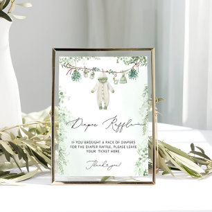 Póster Ropa de bebé Boho Green Baby Shower Diaper Raffle