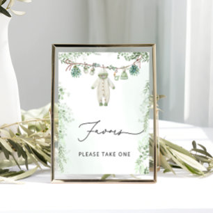 Póster Ropa de bebé Favoritos de Baby Shower verde Boho S