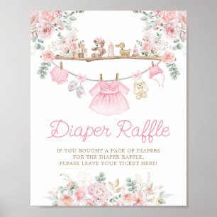 Póster Ropa de bebé rosa Ropa de ropa floral Diaper Raffl