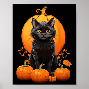 Póster Ropa De Calabaza De Halloween De Gato Negro Retro 