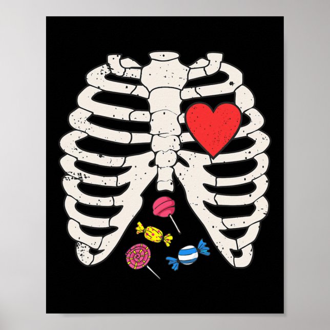 Póster Ropa de esqueleto Cage Candy Heart Gracioso Xray H (Frente)