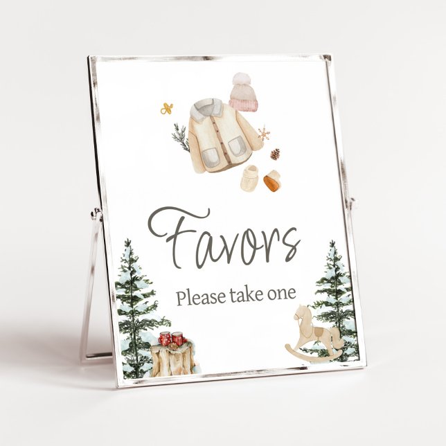 Póster Ropa De Invierno Fría Fuera De Los Favores De Baby (Merry Little Winter Baby Clothes Baby Shower Favors Sign)