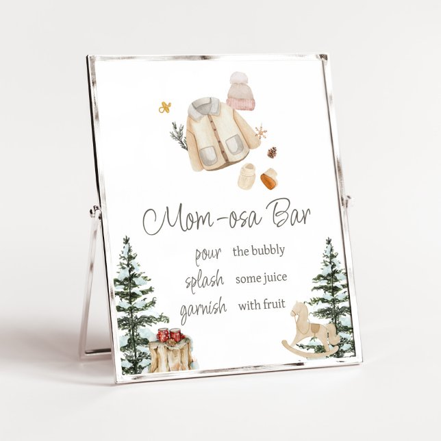 Póster Ropa de invierno fría fuera del bar Mom Osa (Merry Little Winter Baby Clothes Baby Shower Mom Osa Bar Sign)