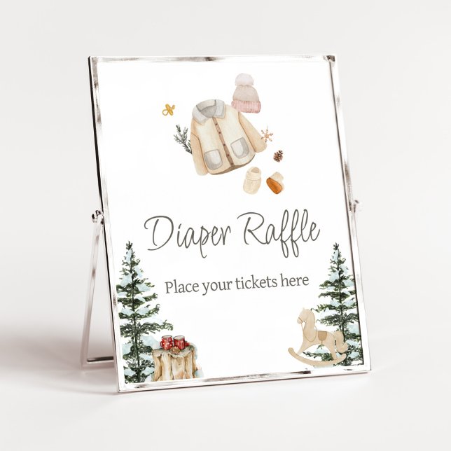 Póster Ropa de invierno fría fuera del pañal (Merry Little Winter Baby Clothes Baby Shower Diaper Raffle Sign)