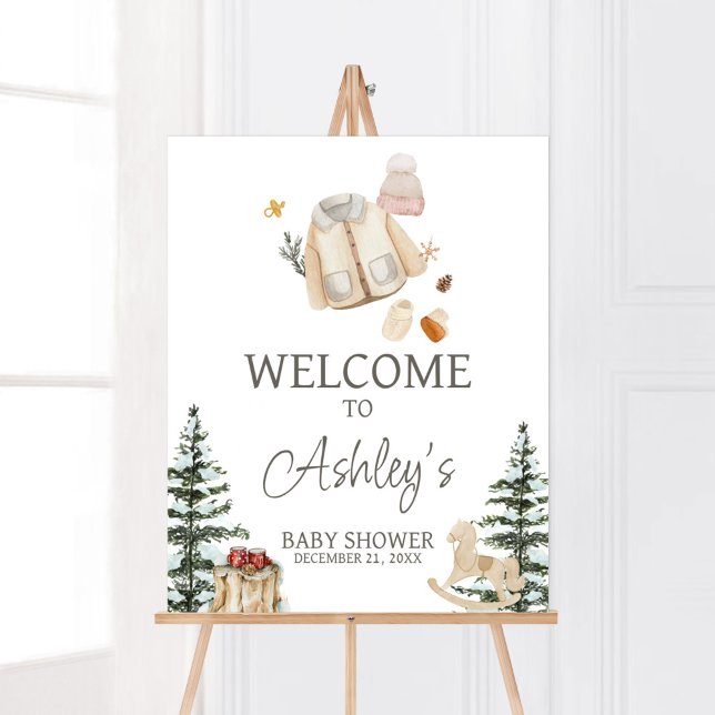 Póster Ropa de invierno hace frío fuera de la bienvenida (Merry Little Winter Baby Clothes Baby Shower Welcome Sign)