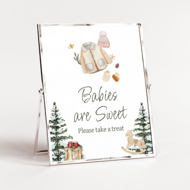 Póster Ropa de invierno hace frío fuera los bebés son dul (Merry Little Winter Baby Clothes Baby Shower Babies are Sweet Sign)