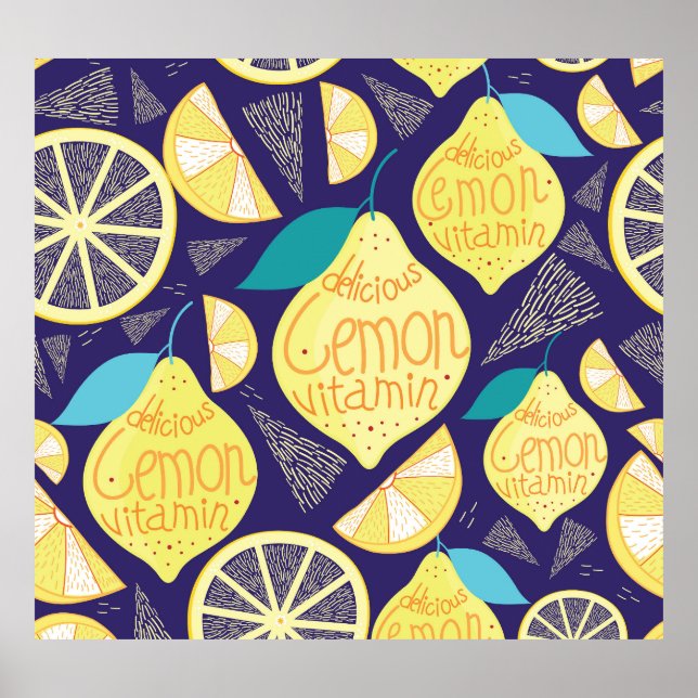 Póster Ropa de lemones: Patrón brillante azul oscuro (Frente)
