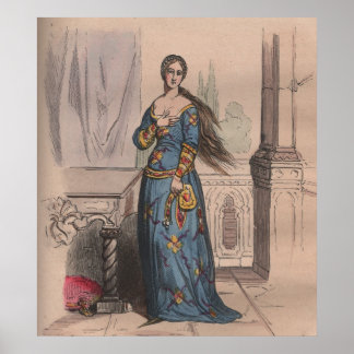 Póster Ropa de mujer noble de moda de Francia medieval
