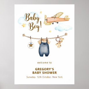 Póster Ropa de niño Cordel Avión Cielo Bienvenida a la fi