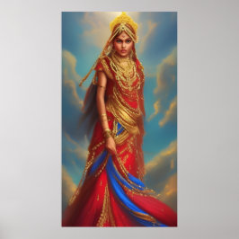 Póster Ropa de oro rojo de la mujer india con joyas