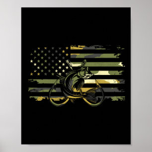 Póster Ropa de Pesca con Camuflaje de Bandera Americana -