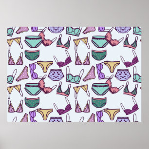 Póster Ropa interior sin costura de vintage: sostenes y p