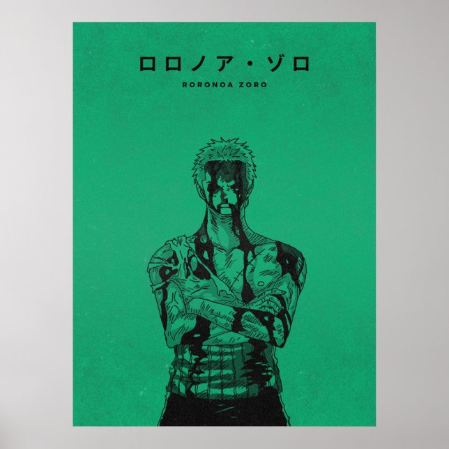 Póster Roronoa Zoro Verde Estilo Manga (Frente)