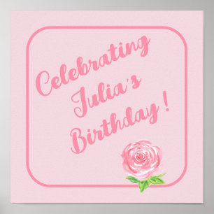 Póster Rosa acuarela pintada a mano FELIZ CUMPLEAÑOS