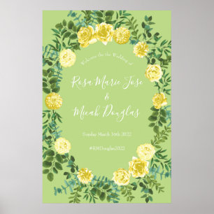 Póster Rosa amarillo claro y verde pálido Boda floral