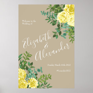 Póster Rosa Amarillo Vintage Elegante Boda