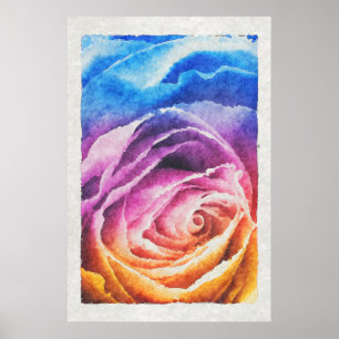 Póster Rosa arcoiris acuarela