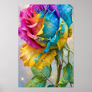 Póster Rosa Arcoíris Brillante - Rosa Azul Amarillo Color