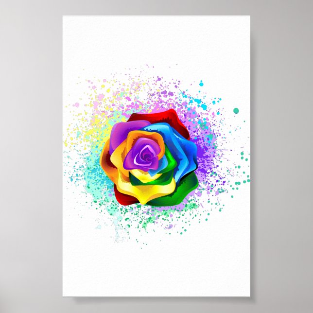 Póster Rosa arcoiris colorido (Frente)