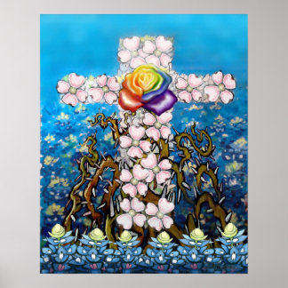 Póster Rosa arcoiris de la Cruz Floral