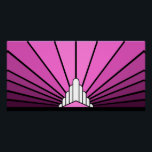 Póster Rosa Art deco<br><div class="desc">Un clásico estilo Art Deco patrón solar en rosa. Un patrón icónico del sol saliendo por detrás de un estilizado edificio de estilo Art Déco. Un diseño sencillo pero elegante,  fiel a la época.</div>
