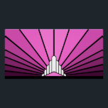 Póster Rosa Art deco<br><div class="desc">Un clásico estilo Art Deco patrón solar en rosa. Un patrón icónico del sol saliendo por detrás de un estilizado edificio de estilo Art Déco. Un diseño sencillo pero elegante,  fiel a la época.</div>