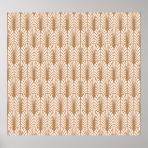 Póster Rosa Art Deco: Las plumas de pavo real dorado