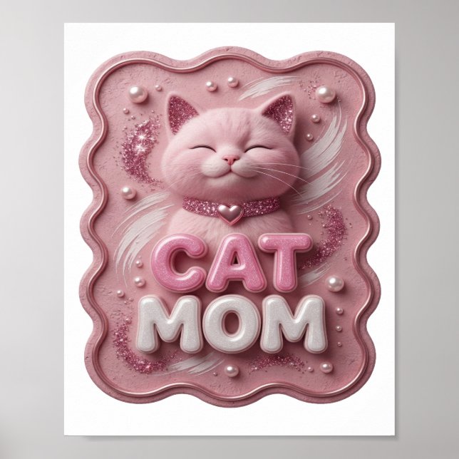 Póster Rosa Atractivo GATITO MAMÁ (Frente)