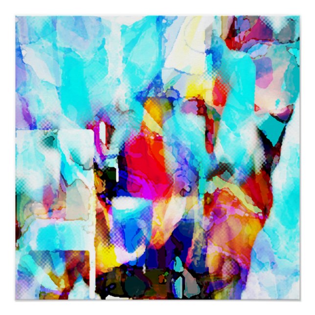 Póster Rosa azul Aqua Diseño de arte de pintura blanca am (Anverso)