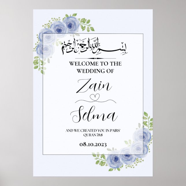 Póster Rosa azul Boda musulmana Poster de Rótulo (Frente)