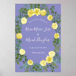 Póster Rosa azul claro amarillo y perwinkle Boda floral