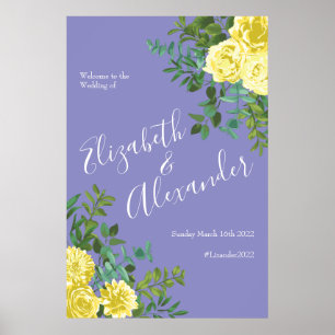Póster Rosa azul claro amarillo y perwinkle Boda floral