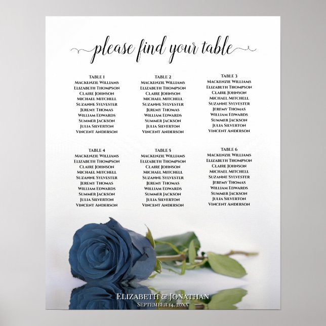 Póster Rosa azul de acero 6 Tabla de asientos para Bodas  (Frente)