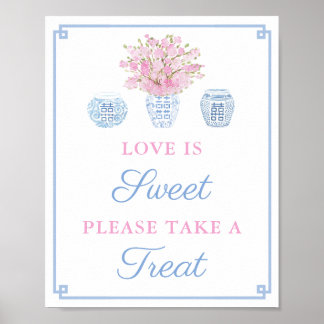 Póster Rosa Azul Dulce Favor Mesa Boda Regadera Preppy
