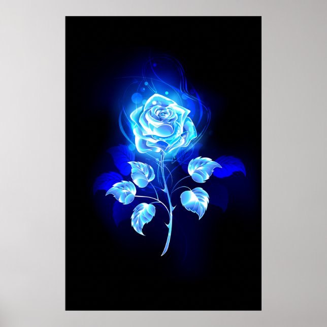 Póster Rosa azul en llamas (Frente)