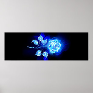 Póster Rosa azul en llamas