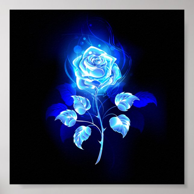 Póster Rosa azul en llamas (Frente)