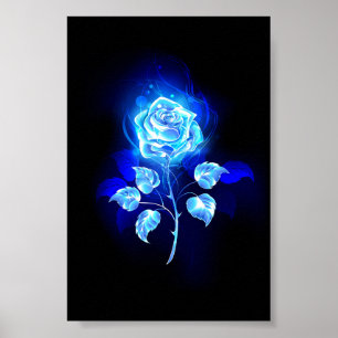 Póster Rosa azul en llamas
