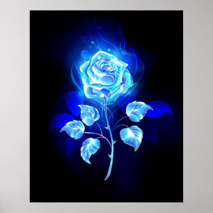 Póster Rosa azul en llamas