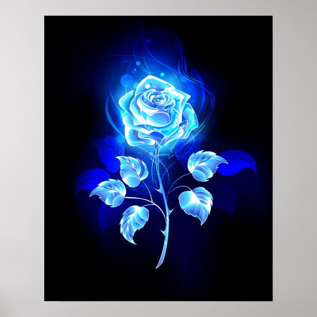 Póster Rosa azul en llamas (Frente)