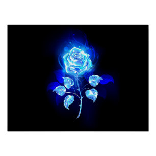 Póster Rosa azul en llamas