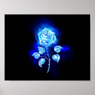 Póster Rosa azul en llamas