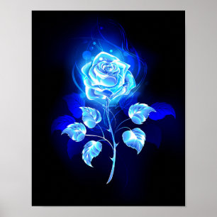 Póster Rosa azul en llamas