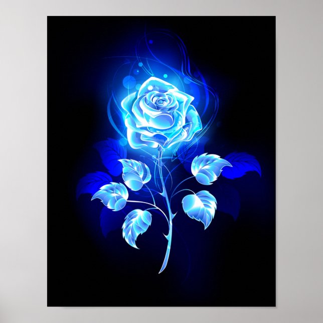 Póster Rosa azul en llamas (Frente)