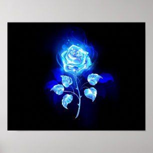 Póster Rosa azul en llamas