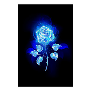 Póster Rosa azul en llamas