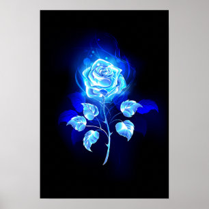 Póster Rosa azul en llamas