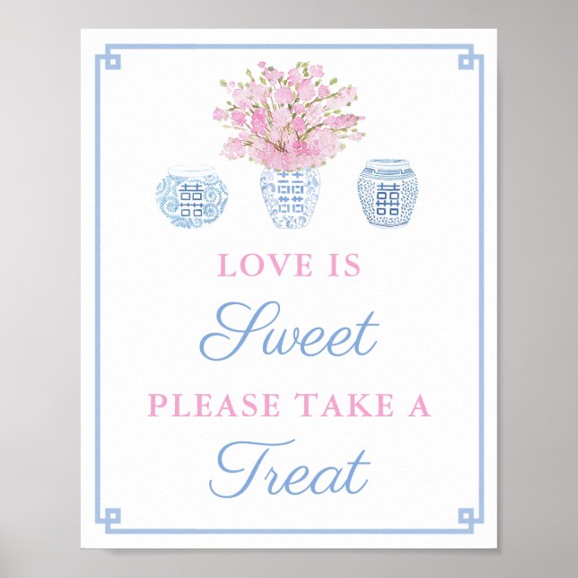 Póster Rosa Azul Preppy Favor Mesa Dulce Boda Shower (Frente)